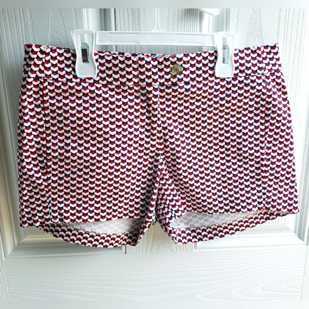 J.Crew Women's Chino Shorts Red, White, and Blue Geometric Pattern Sz: 2